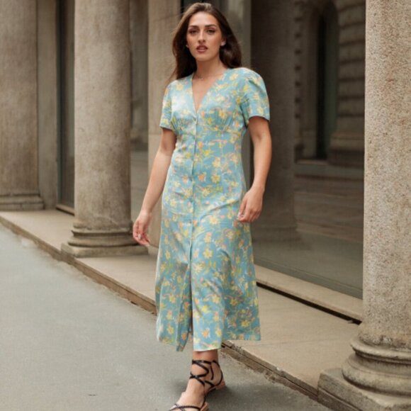 Uniqlo Printed V-Neck Short Sleeved Flared Dress XS - Picture 1 of 12